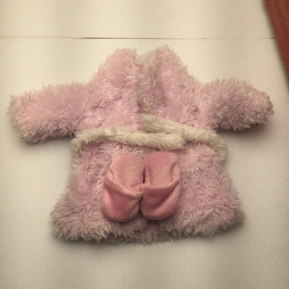 Doll Clothes Pink Bath Robe Fuzzy Slippers 2 Piece Set Fits 18" Dolls - Picture 4 of 6